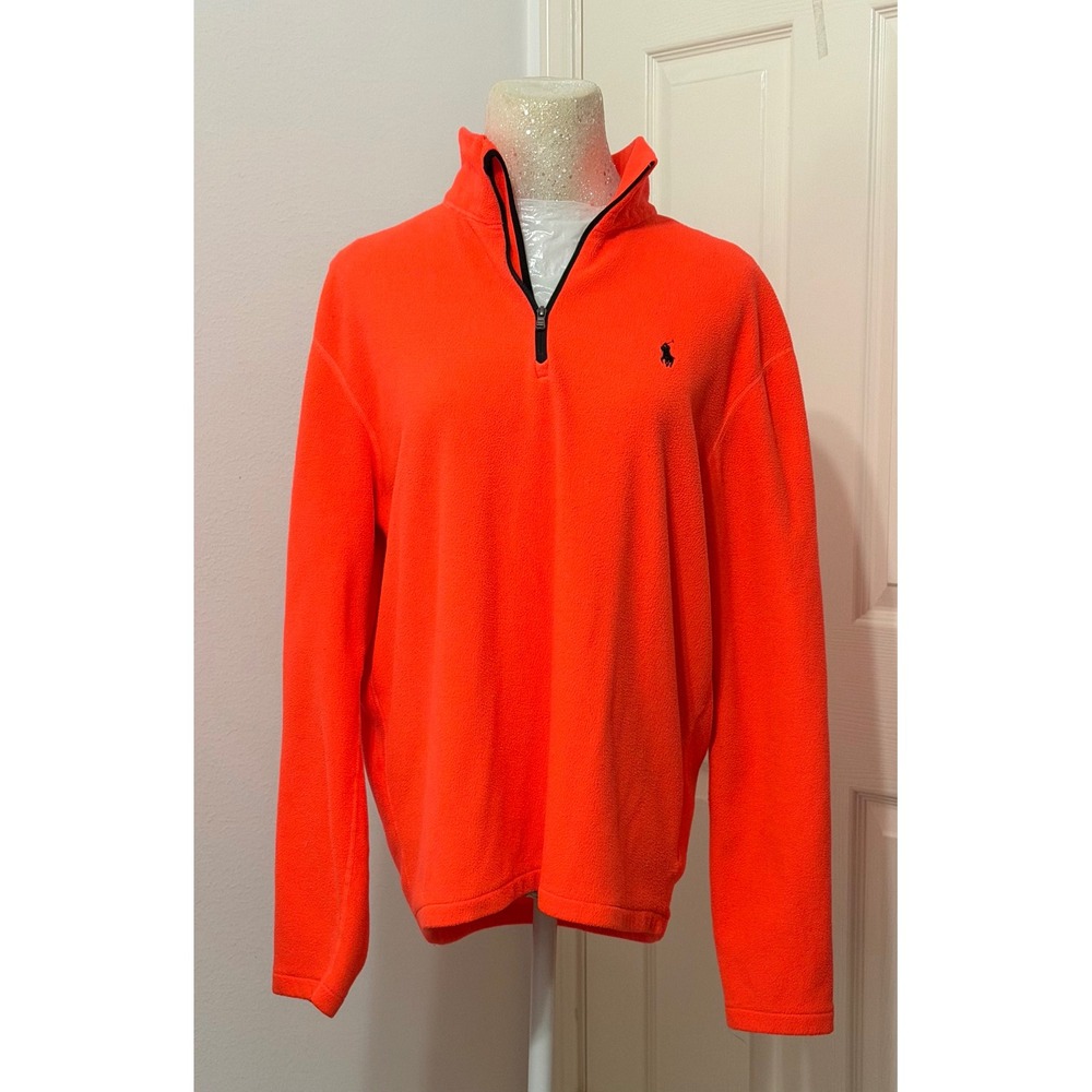 Polo Ralph Lauren Performance Womens sz M Orange Fleece Quarter Zip Pullover